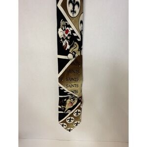 Vintage Tie 1993 Saints NFL Football Looney Toons Necktie 100% Silk Black/Gold